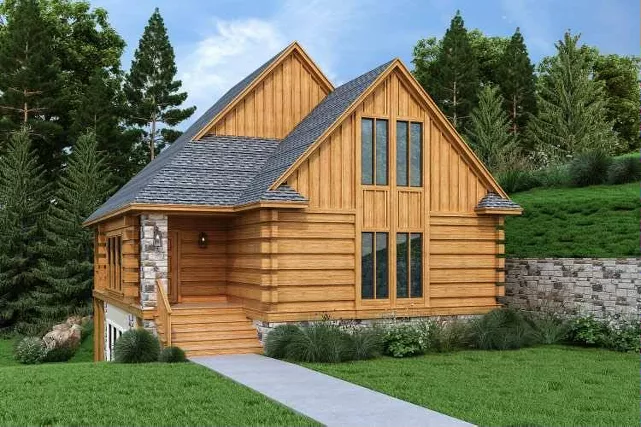 Alternate 2 Story Bungalow with Light Brown Logs