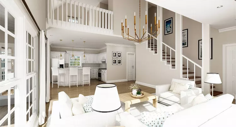 Beautiful Staircase and Kitchen as Viewed from Living Room