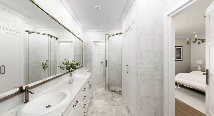 Chic Primary Bathroom Featuring Double Sink Vanity