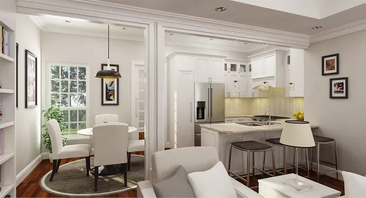 kitchen and dining as viewed from the living room