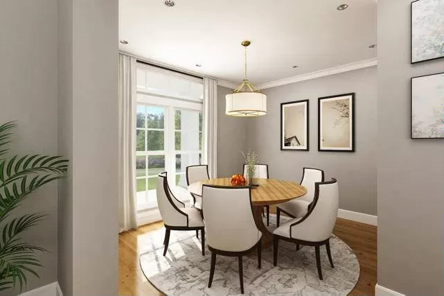 modern formal dining room as viewed from living room