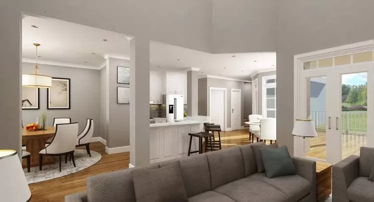dining-kitchen and eating area as viewed from living room