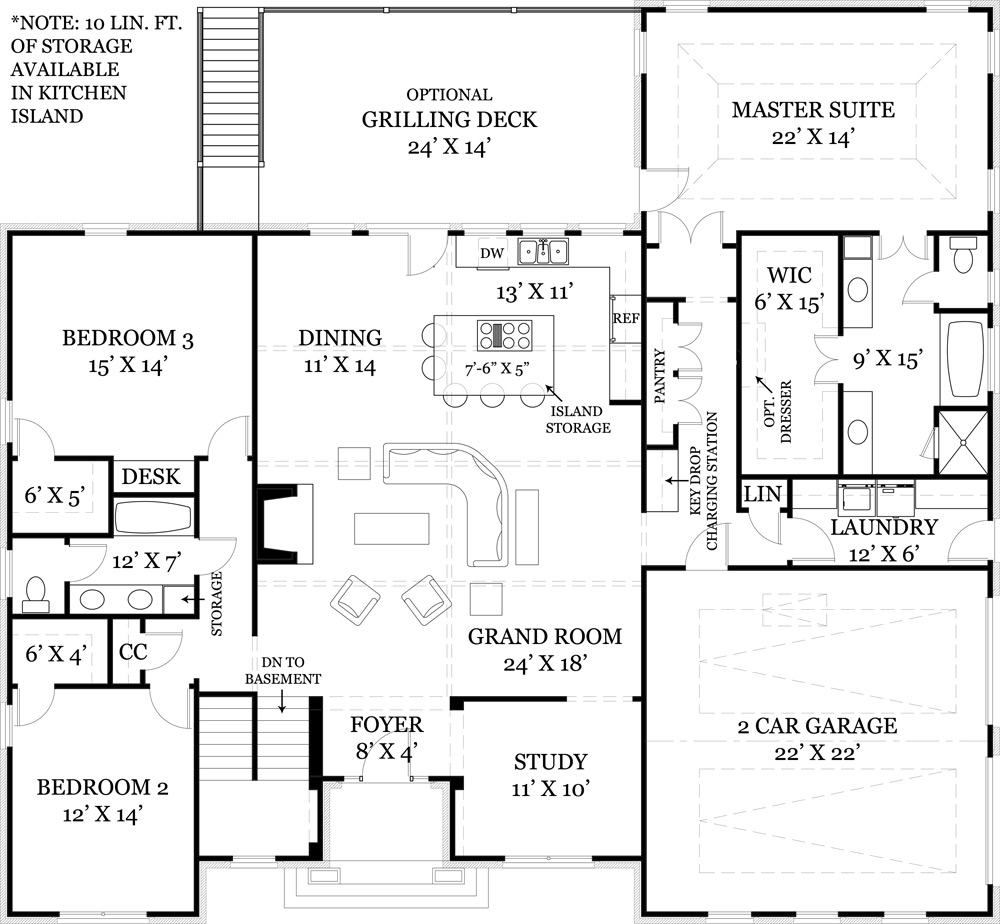 Ranch House Plan with 3 Bedrooms and 2.5 Baths - Plan 1850