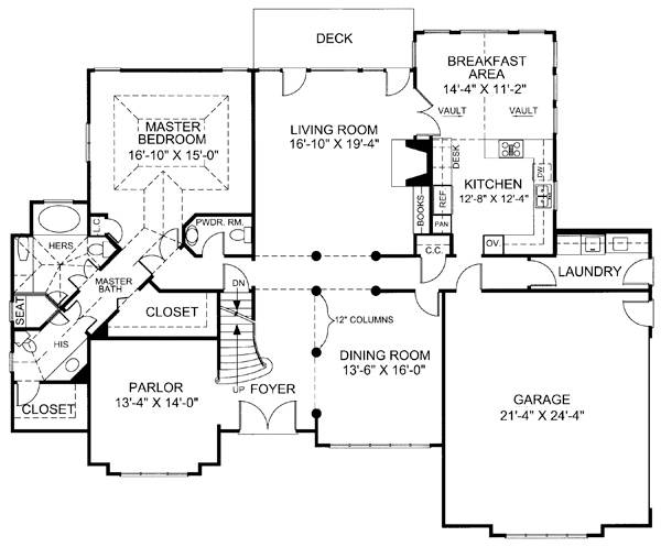 Colonial House Plan with 4 Bedrooms and 3.5 Baths - Plan 7977