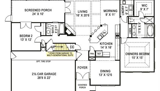 1st Floor Plan with Stairs to Multi-Generational Suite