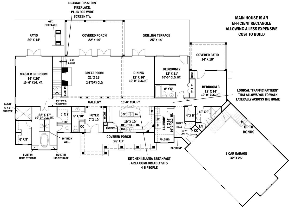 Ranch House Plan With 3 Bedrooms And 3 5 Baths Plan 4445   Tres Le Fleur 1st FloorSFW 