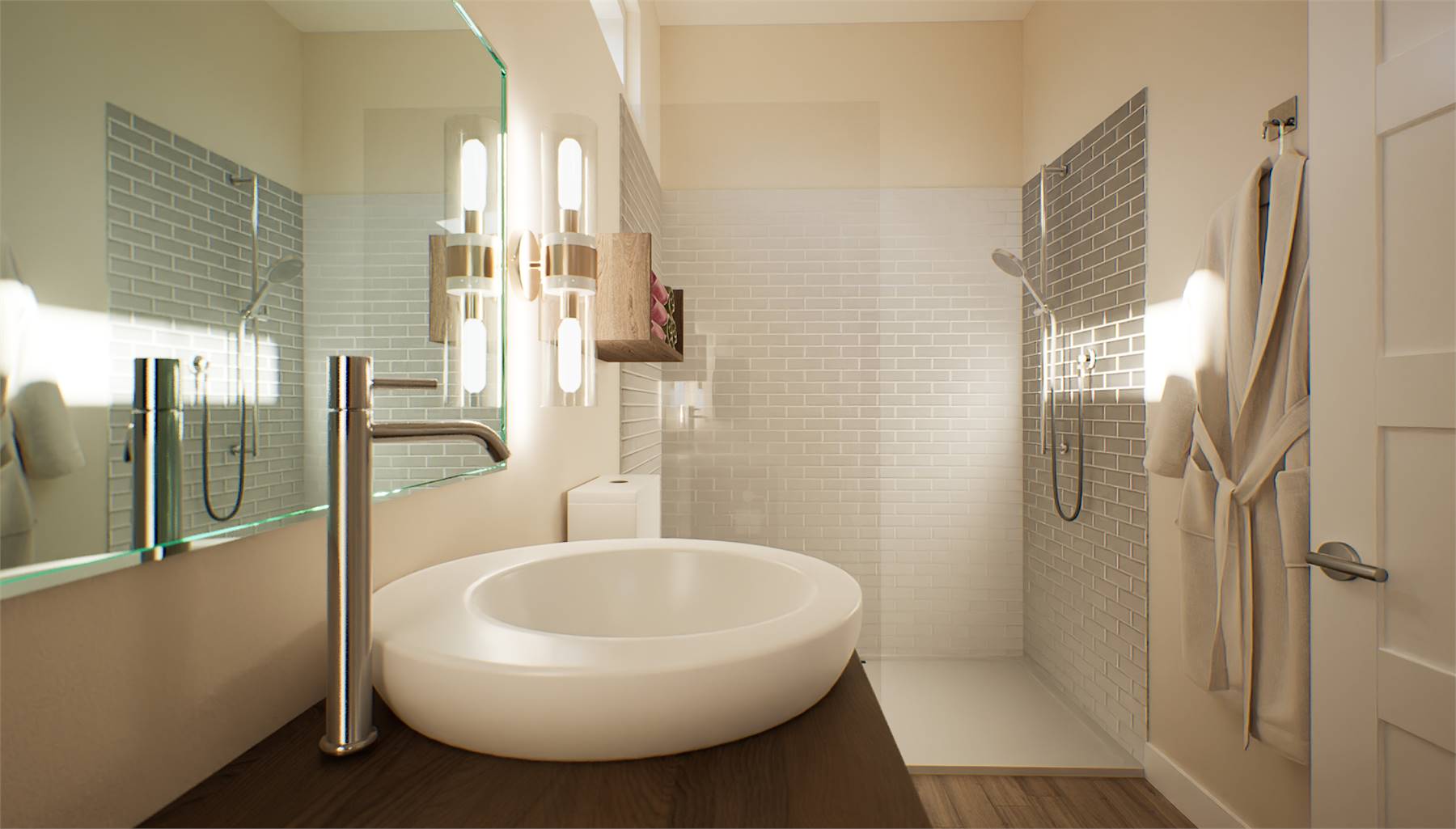 Modern Bathroom Design with Vanity and Walk-in Shower