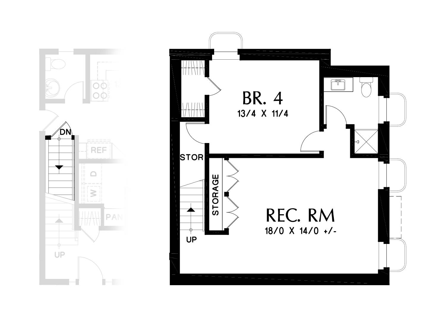 Basement/Rec Room/BR 4 option image of Williamsburg House Plan