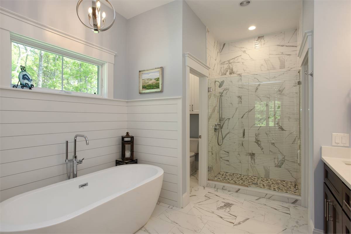 Primary Ensuite Bath Soaking Tub and Walk in Shower image of Bonaire House Plan