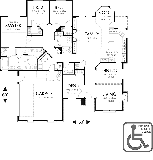 Ranch House Plan  with 3 Bedrooms and 2 5 Baths Plan  2458