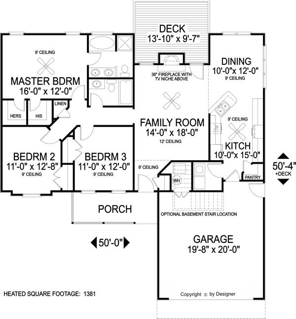 Ranch House Plan with 3 Bedrooms and 2.5 Baths - Plan 6281