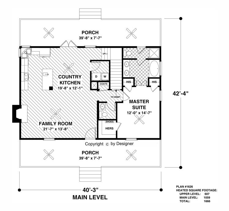 Cottage House Plan With 3 Bedrooms And 2 5 Baths 3061 Main Level Floor Plan