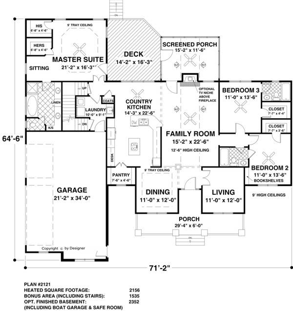 Ranch House  Plan  with 3 Bedrooms and 3 5 Baths Plan  1169