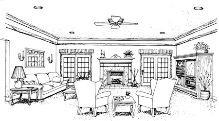 Living Room Schematic Rendering image of Banner Hall-3000 House Plan