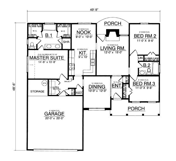 Country House Plan with 3 Bedrooms and 2.5 Baths - Plan 7944