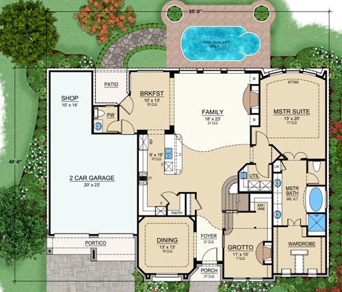 Two Story Home Plan With Grotto 4854, Master House Plans