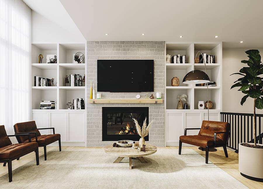 Gorgeous Living Room Featuring Fireplace with Built-Ins