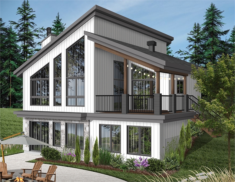 Rustic Cottage Plan Mountain Lakefront Lot 3 Bed Inverted Living 