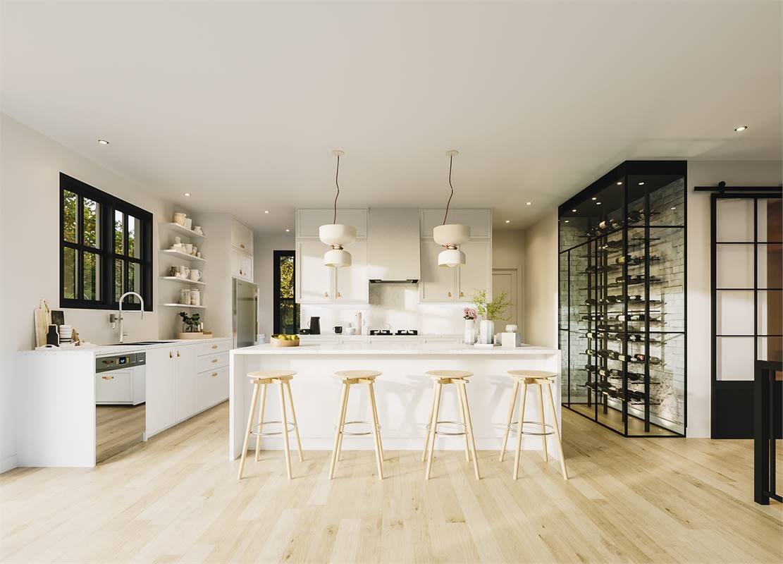Bright Kitchen with Large Island, Pantry, and Wine Cellar
