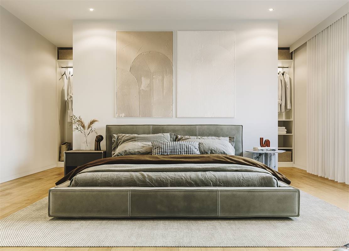 Master Bedroom With Built-in Furniture and Walk-in Closet
