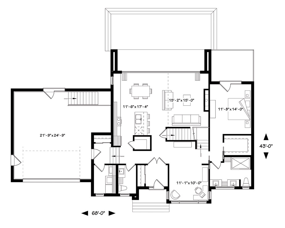 Contemporary House Plan with 4 Bedrooms and 2.5 Baths - Plan 1440