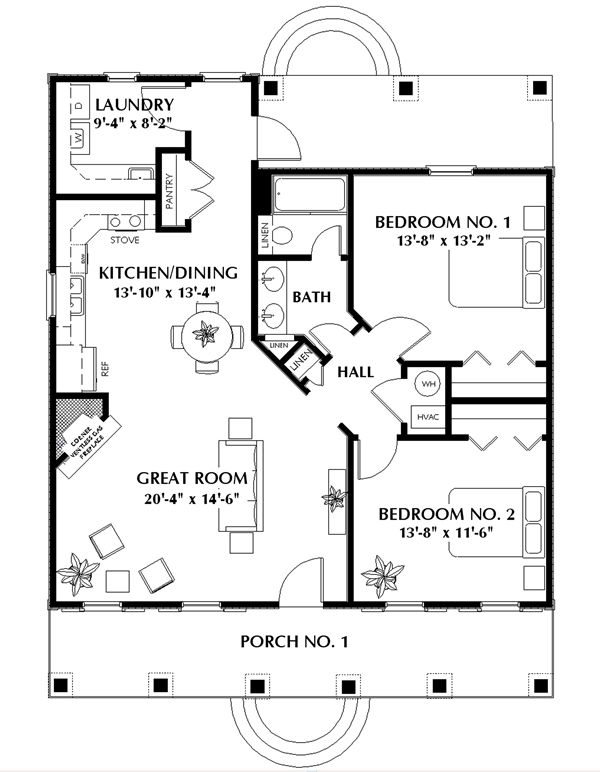 Cottage House Plan with 2 Bedrooms and 1.5 Baths - Plan 5650