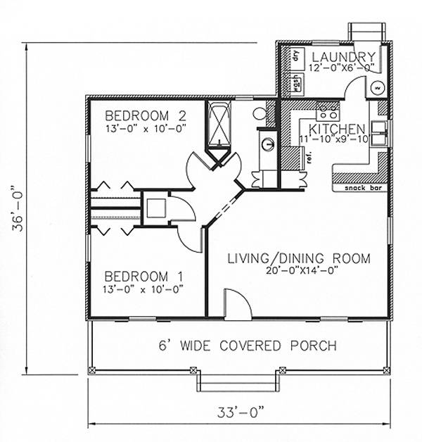Cottage House Plan With 2 Bedrooms And, Floor Plans Less Than 1000 Sq Ft