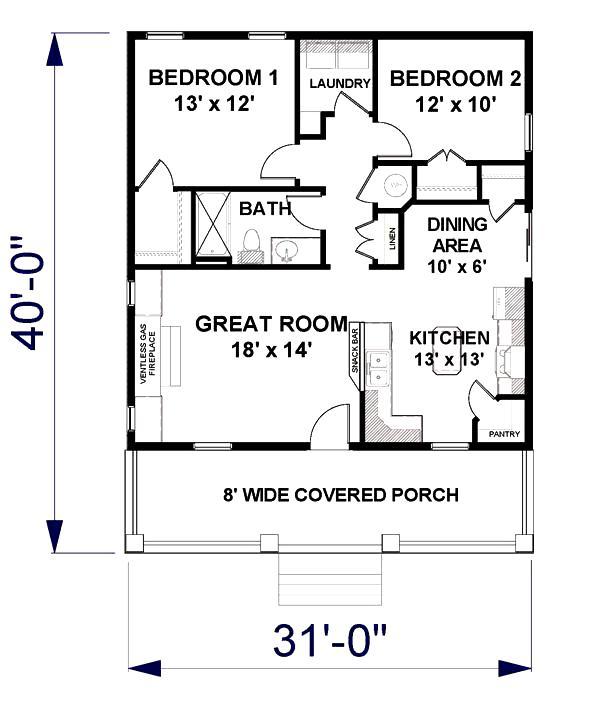 Cottage House Plan With 2 Bedrooms And 1 5 Baths Plan 3147