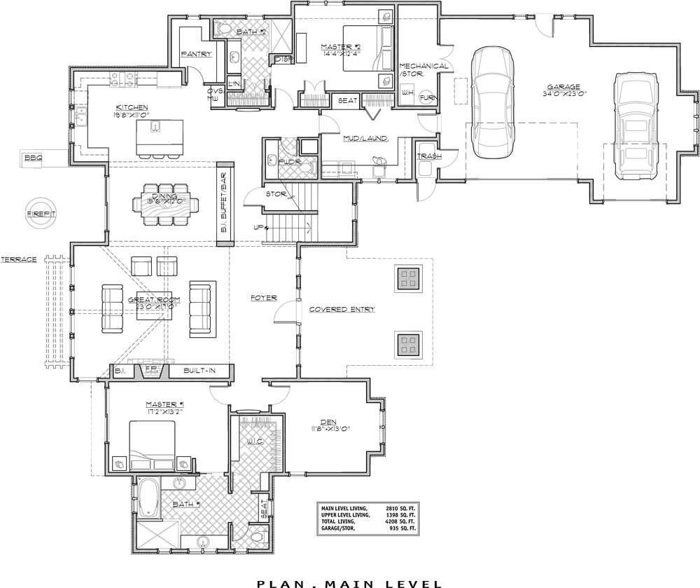 Craftsman House  Plan  with 4 Bedrooms and 4 5 Baths Plan  9069