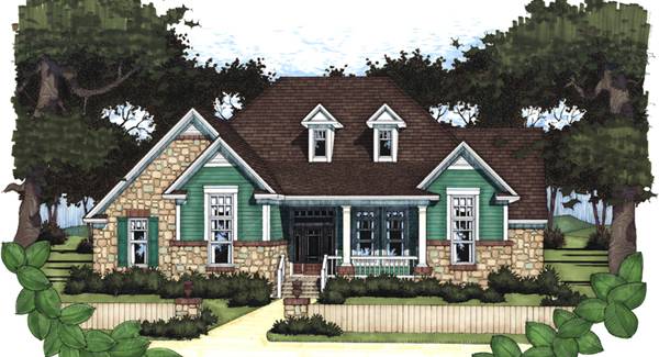 Rendering - Front image of The Oakwood House Plan