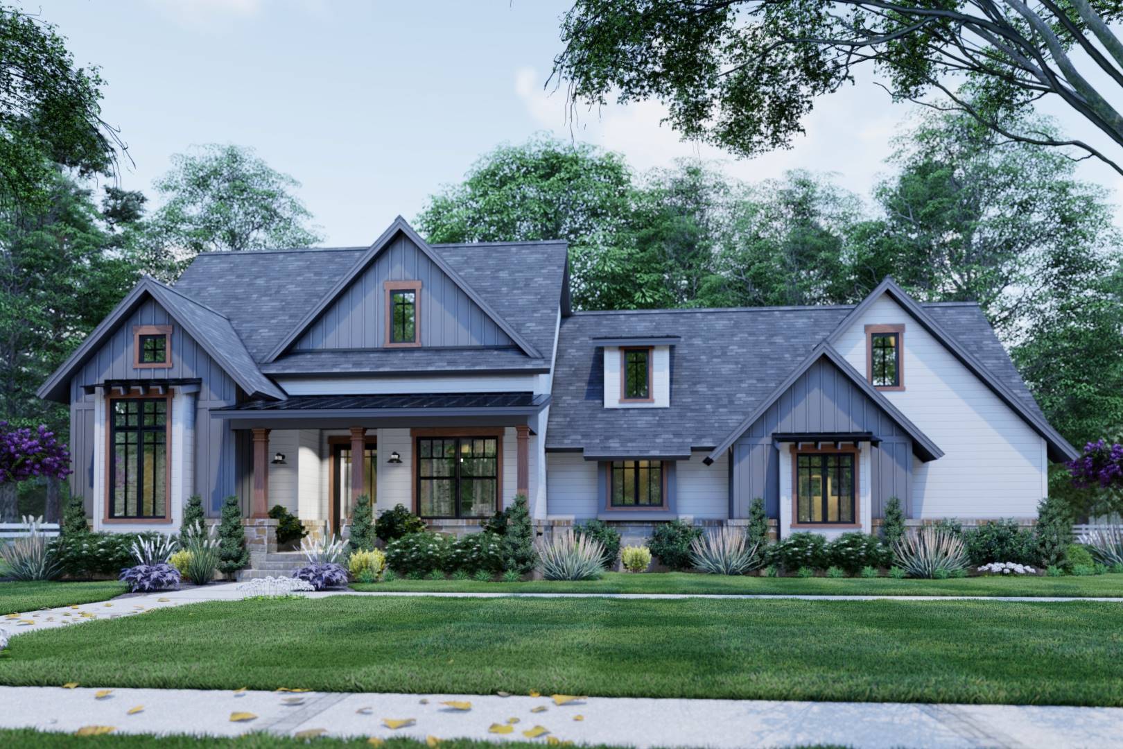 Front Rendering - Dark image of High Meadow Cabin House Plan