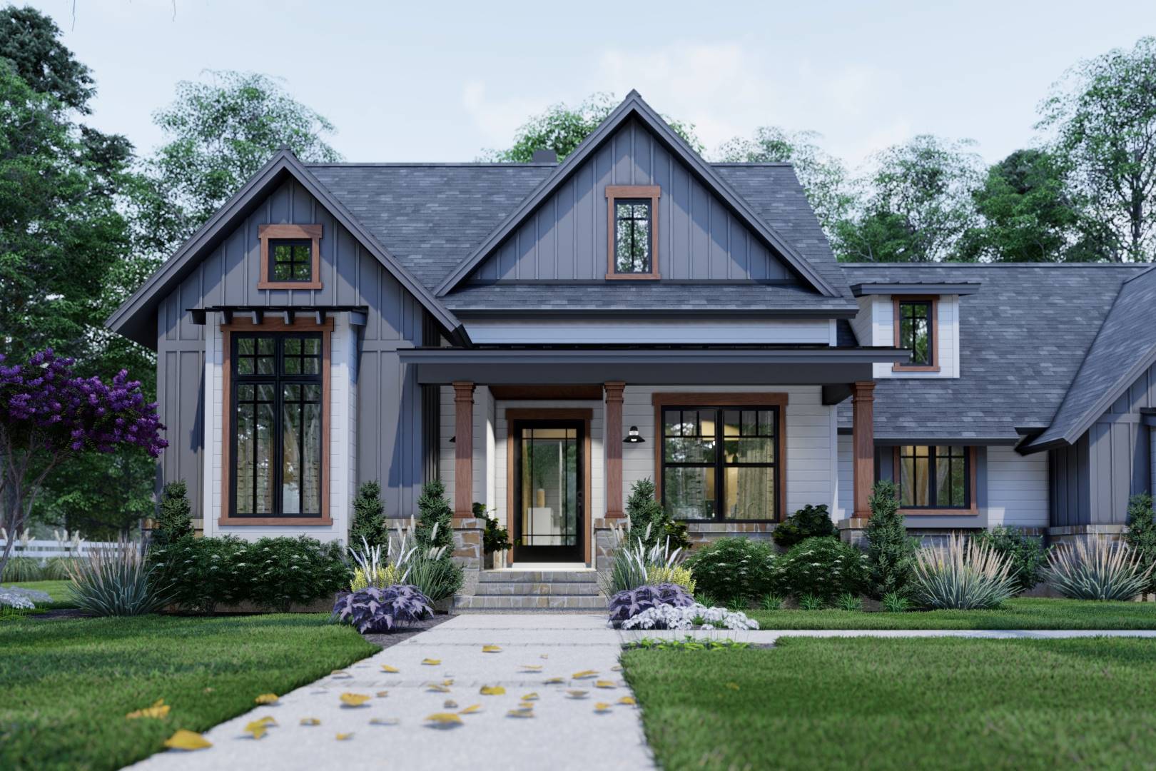 Front Rendering - Dark image of High Meadow Cabin House Plan