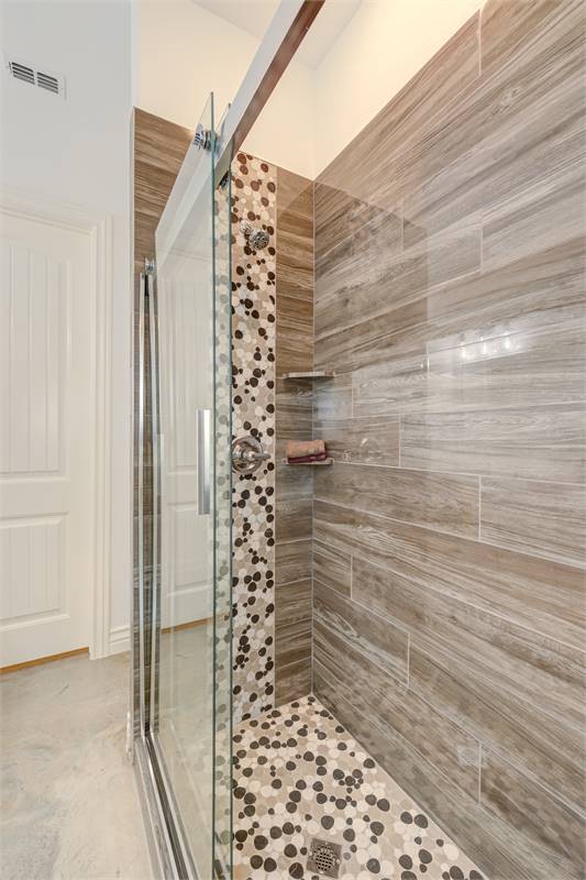 Master Bath Walk-In Shower image of High Meadow Cabin House Plan