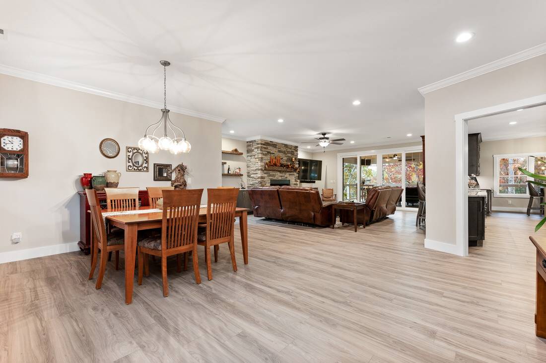Open Concept Dining and Great Room Featuring Mohawk Flooring