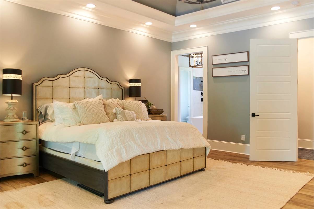 Large Primary Bedroom with Elegant Tray Ceiling