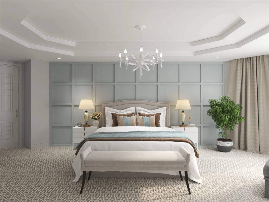 Exquisite Master Bedroom Featuring Tray Ceiling