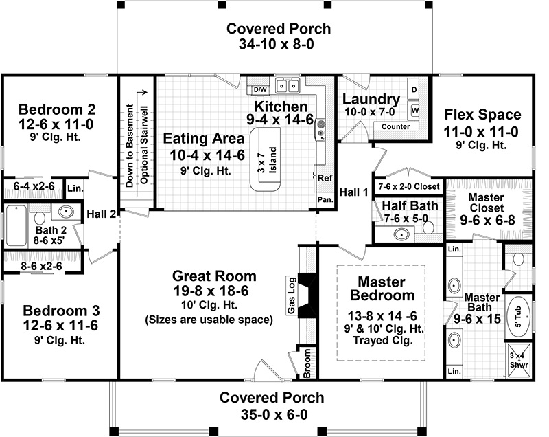 3 Bedrooms And 2 5 Baths Plan 5327