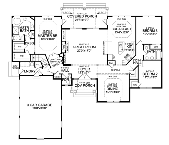 ranch house plan with 3 bedrooms and 2.5 baths - plan 4704