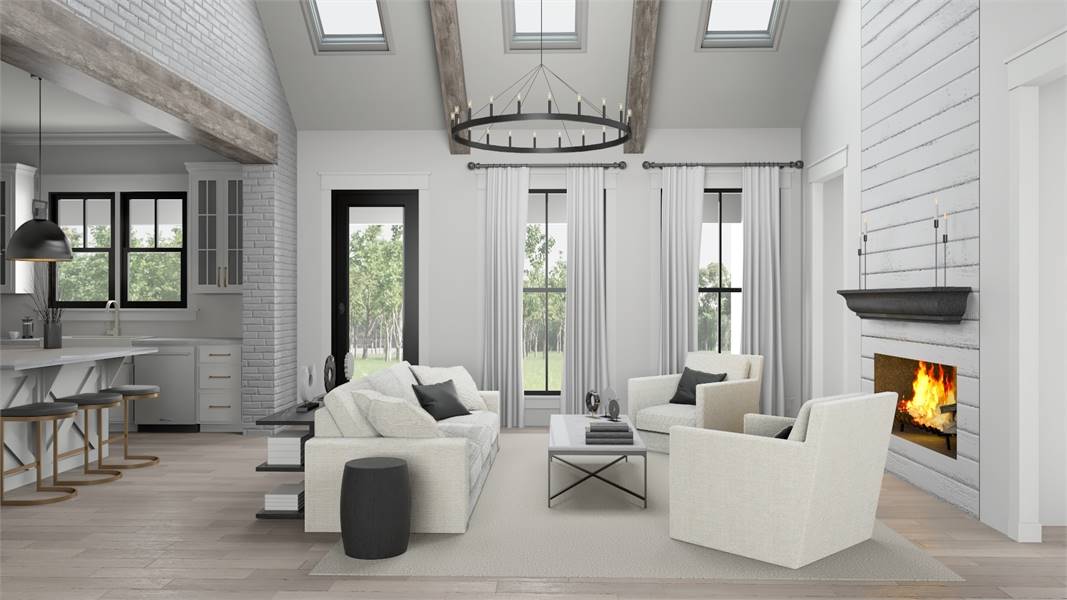 Living Room with Vaulted Ceilings and Modified Skylights image of Chelci House Plan
