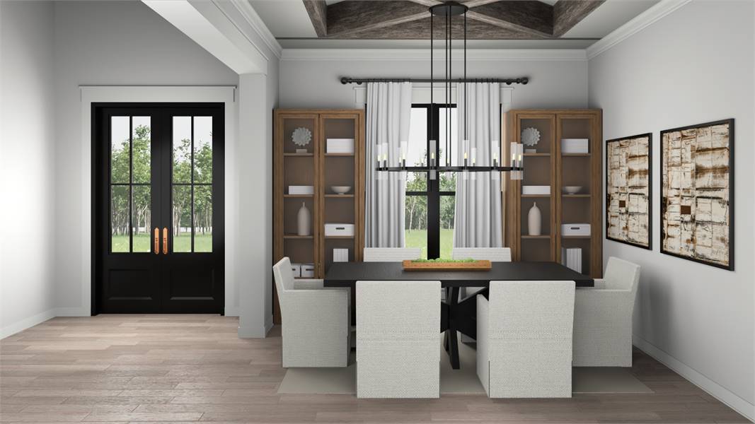 Striking Dining Room Featuring Tray Ceiling image of Chelci House Plan