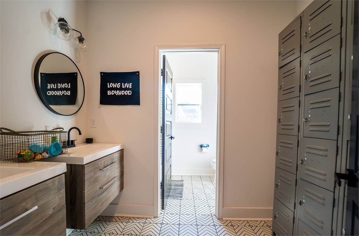 Secondary Bathroom with Custom Locker Storage Space image of Chelci House Plan