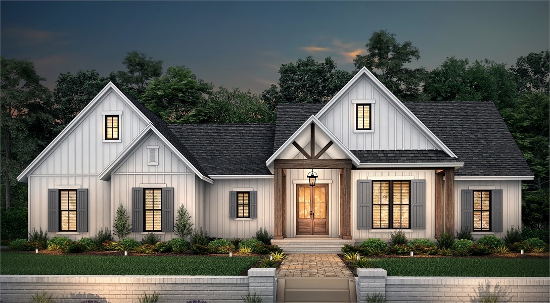 Dusk View with Designer Preferred Pella® Windows image of Green Hills House Plan