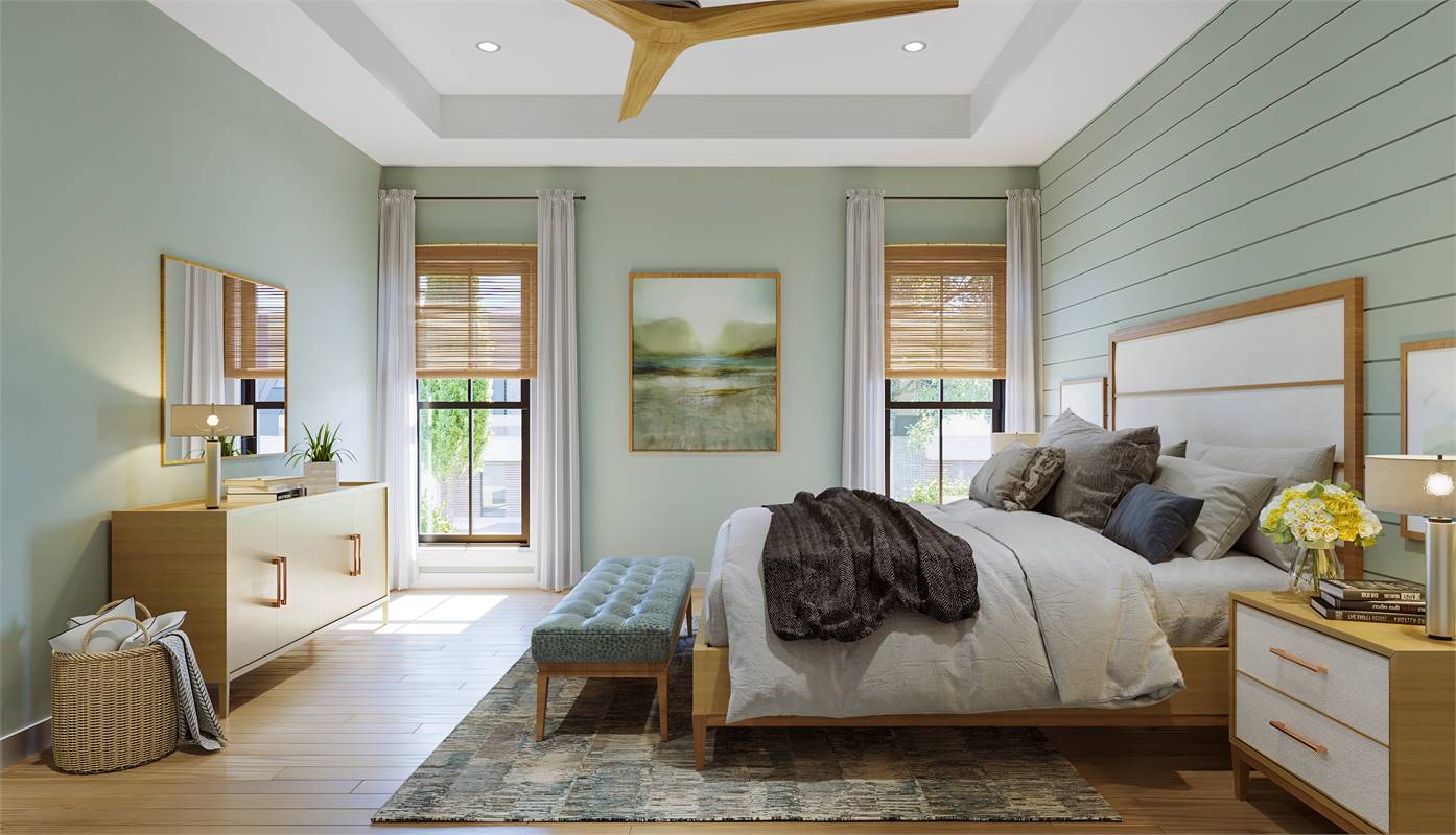 Master with 10' Tray Ceiling and Benjamin Moore® Paint image of Green Hills House Plan