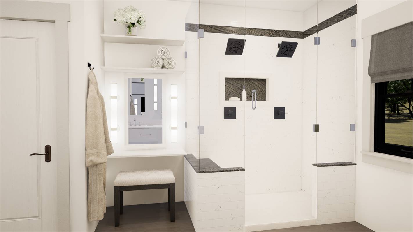 Primary Bath with Modified Shower Door & Vanity