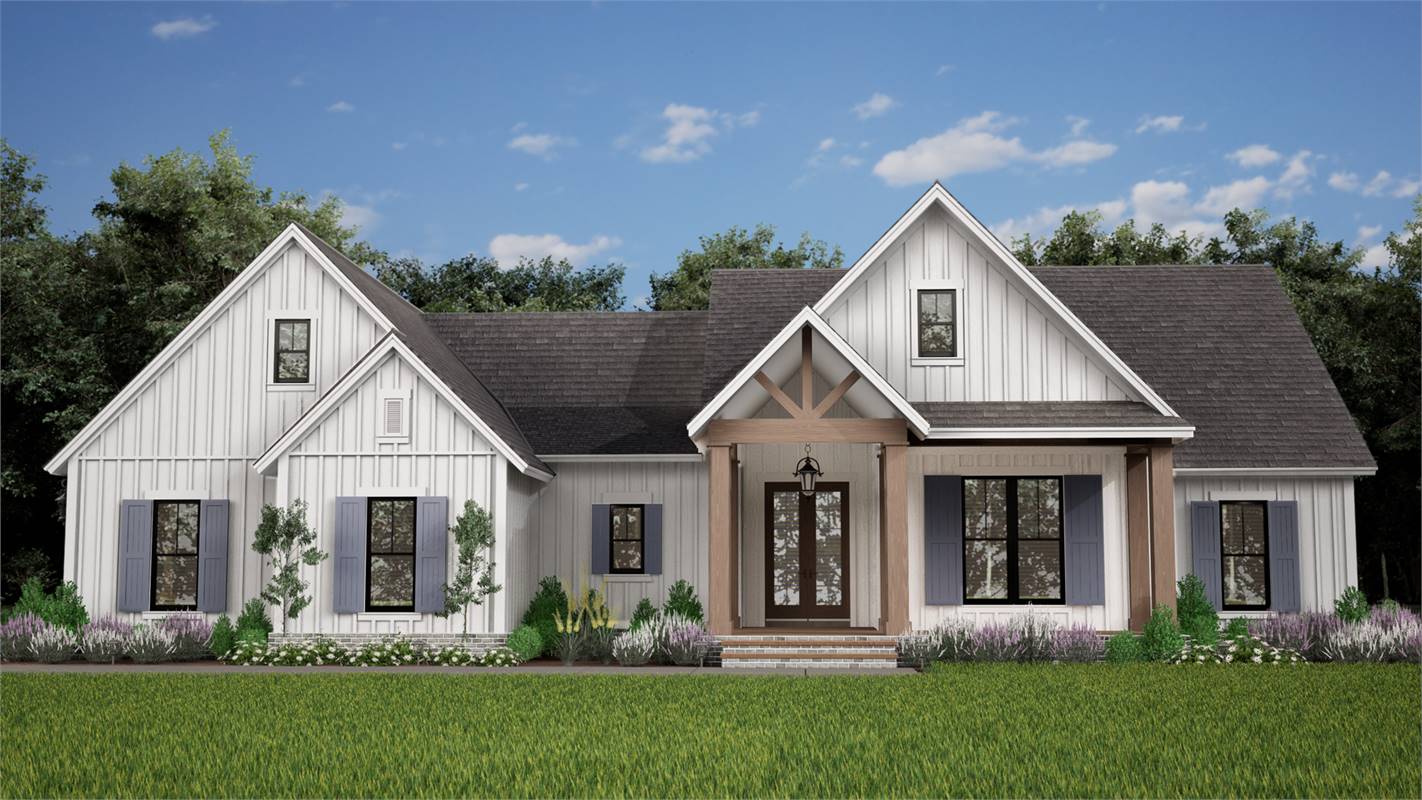 Classic Modern Farmhouse with Vaulted Covered Entry image of Green Hills House Plan