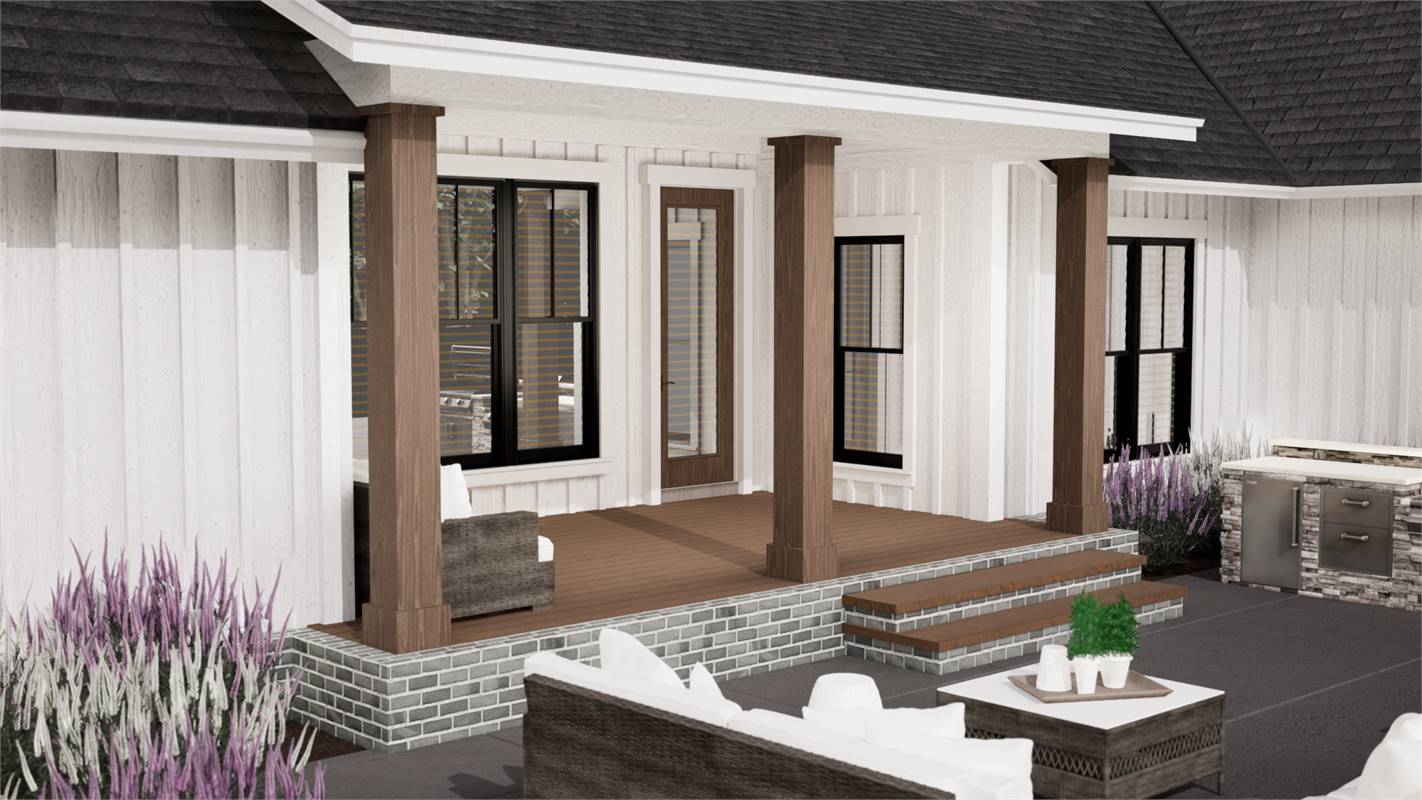 Rear Patio Featuring Wood Decking image of Green Hills House Plan
