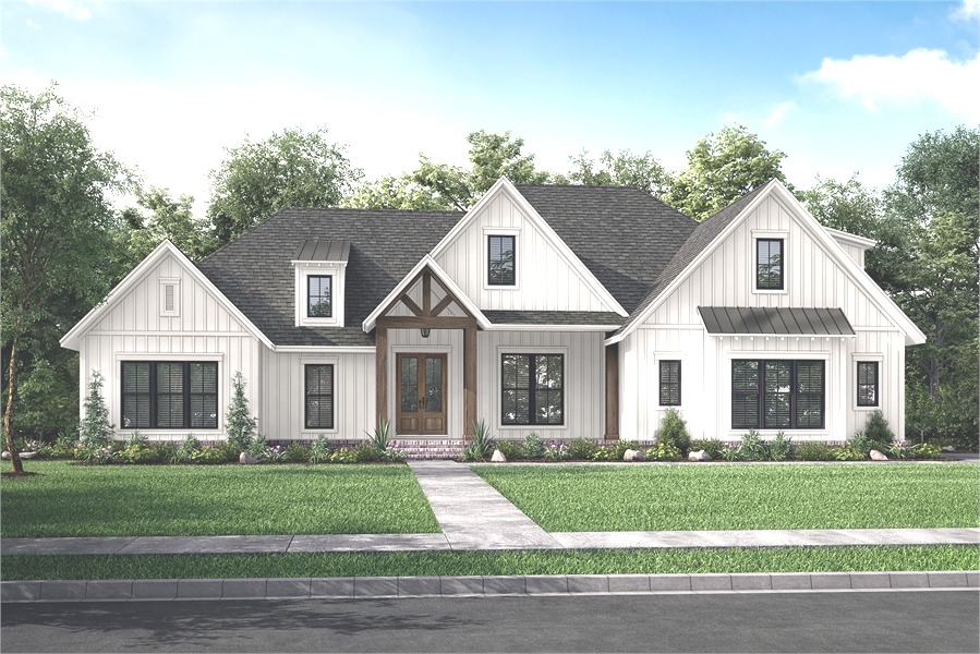 Front View featuring Therma-Tru®, Ply Gem®, & MI Windows image of Morning Trace House Plan
