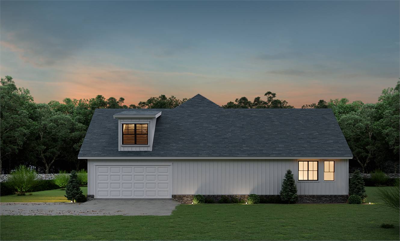 Side View with Bonus Room Dormer & Clopay Garage Doors image of Morning Trace House Plan