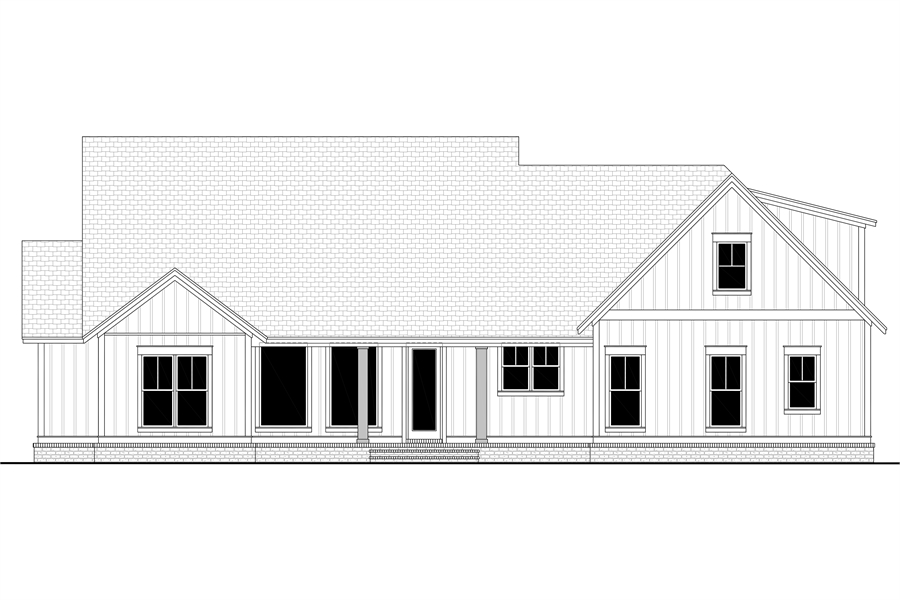Rear View Schematic Rendering image of Walden House Plan