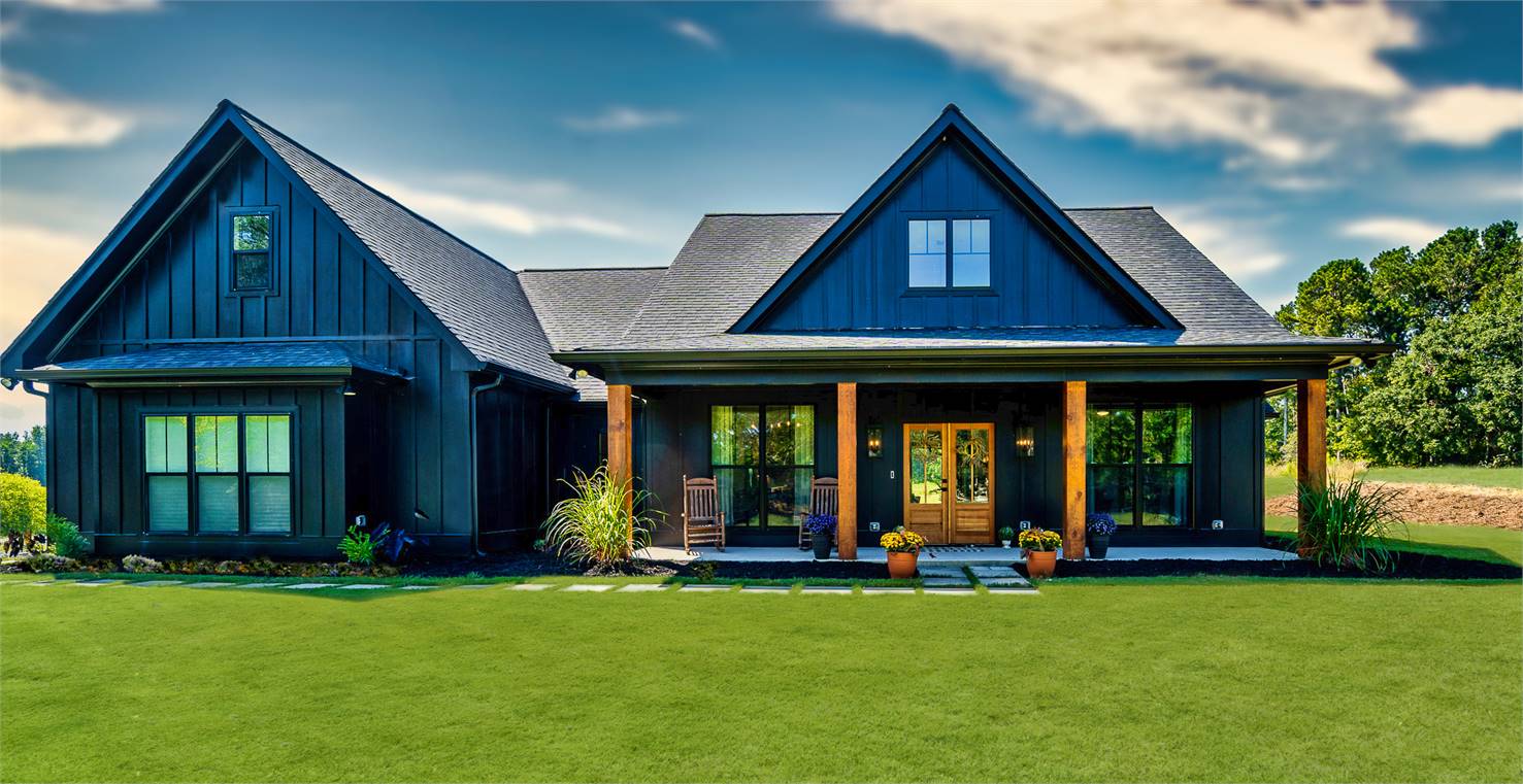 Client Custom Build with Trendy Black Farmhouse Exterior image of Walden House Plan